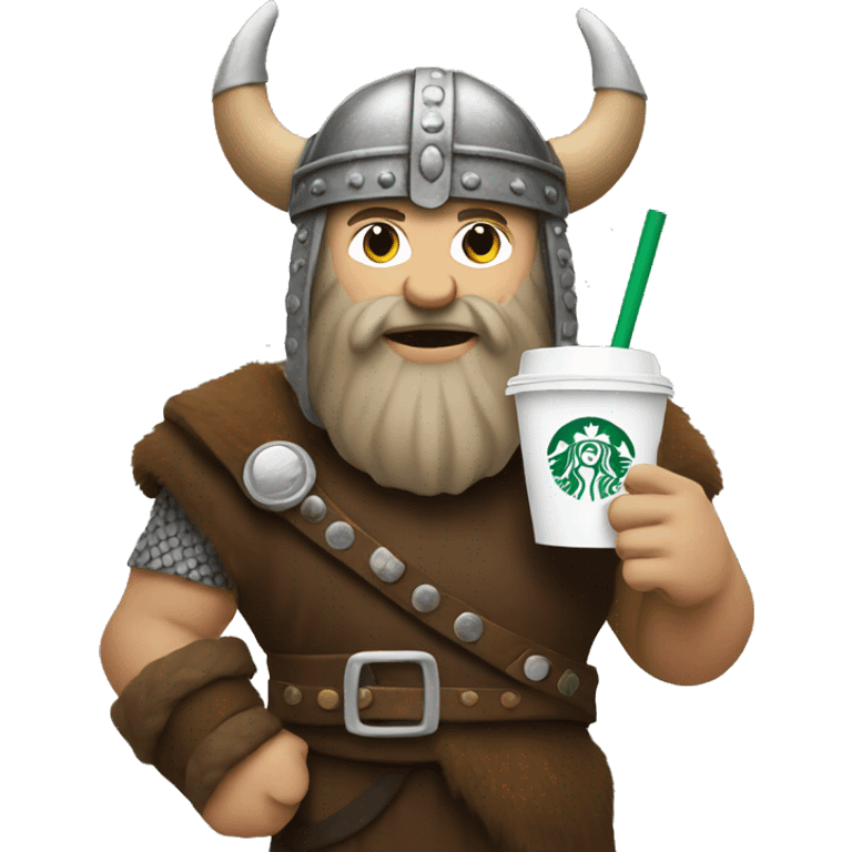 Viking holding a Starbucks drink emoji