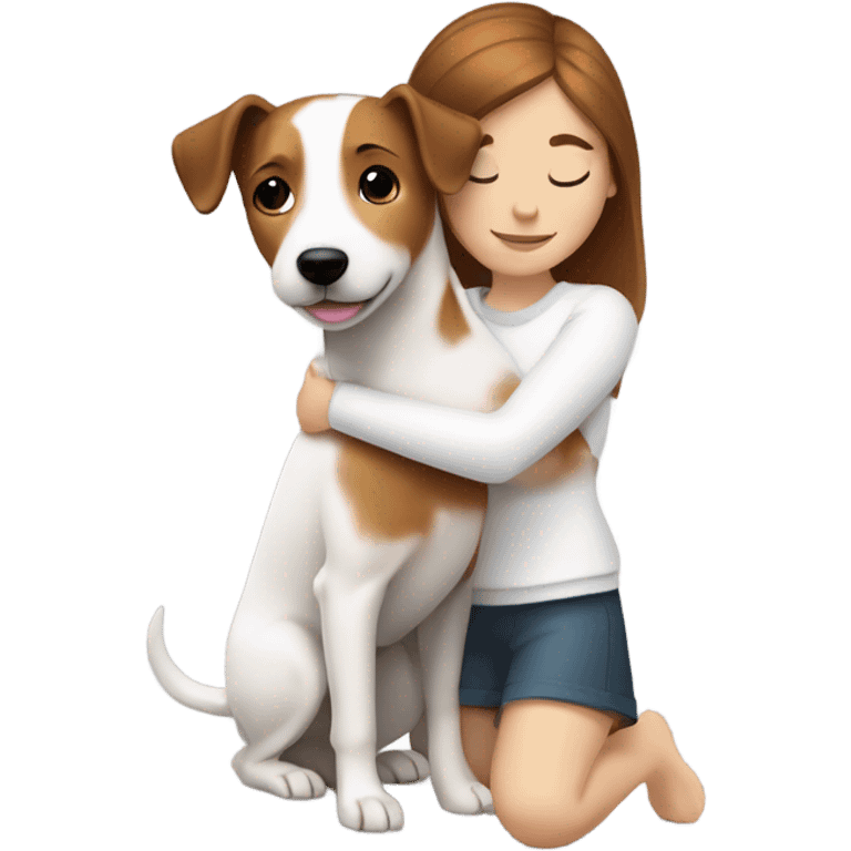 whit brown haired girl hugging jack russell terrier emoji