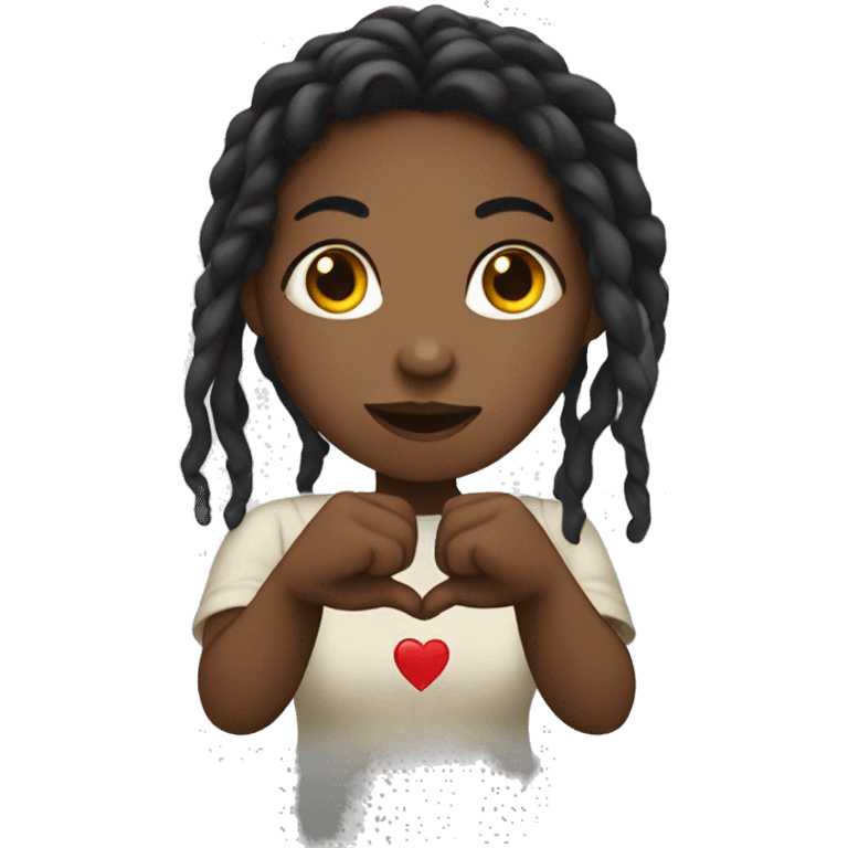 Black woman with dreads holding her hands in a heart symbol emoji