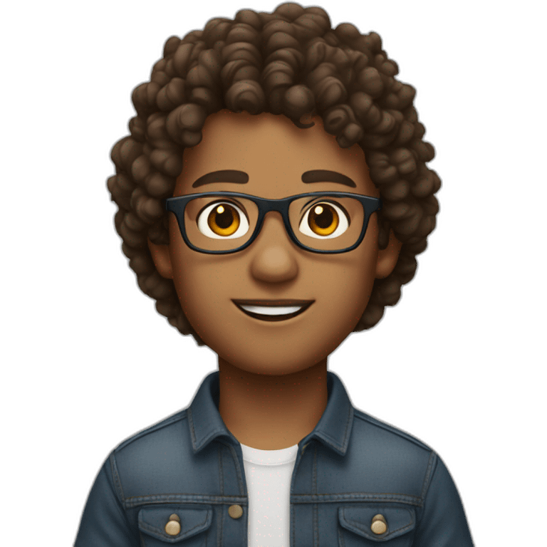 generate a boy with normal skin, brown curly hair and red glasses emoji