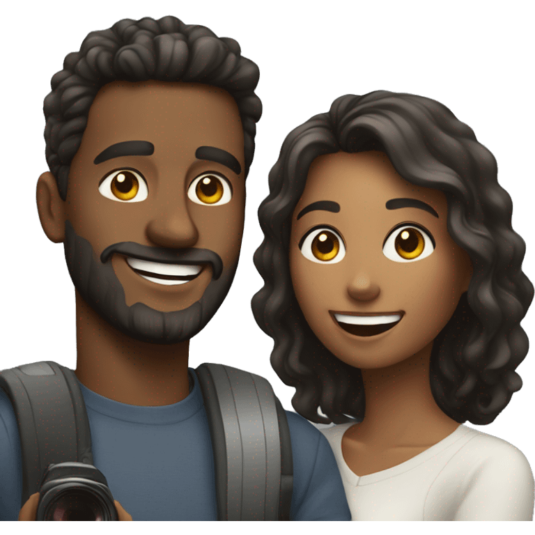 smiling couple taking selfie emoji