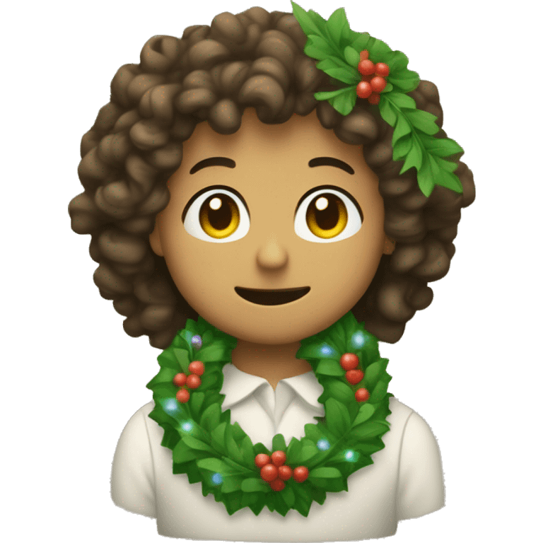 Curly braces on top of a slightly visible "ツ" character, with a wreath around them. The right side of the wreath has trans colors. emoji