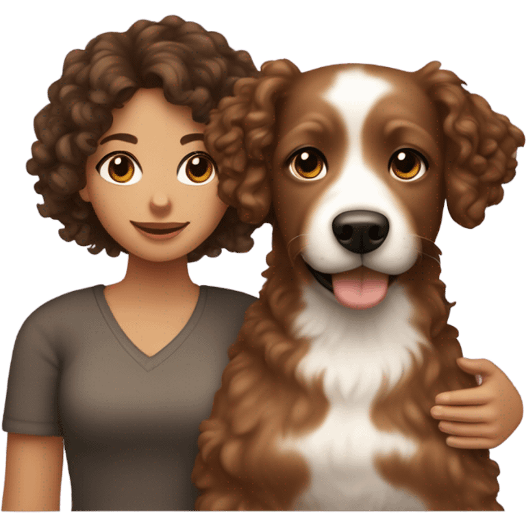 curly hair girl with brown eyes and brown hair with yorkshire dog emoji