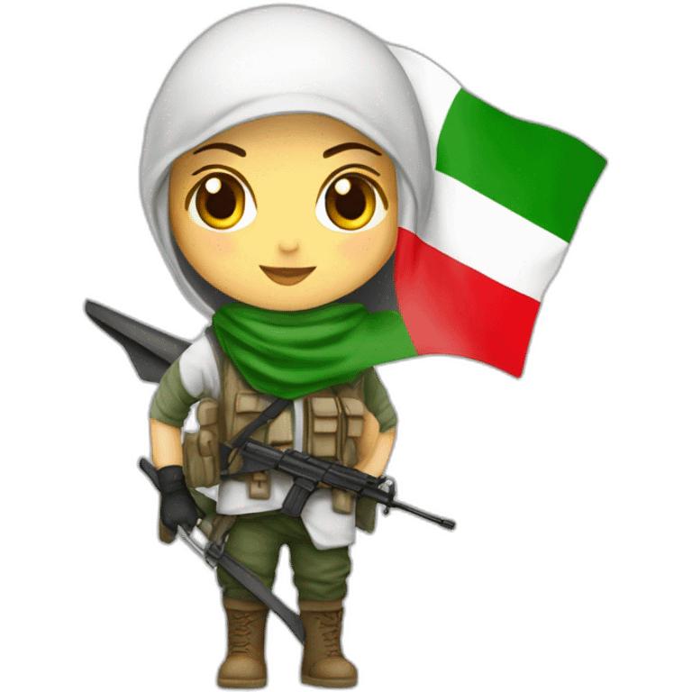 Freedom white girl fighter from Palestine with palestine flag and scarf emoji