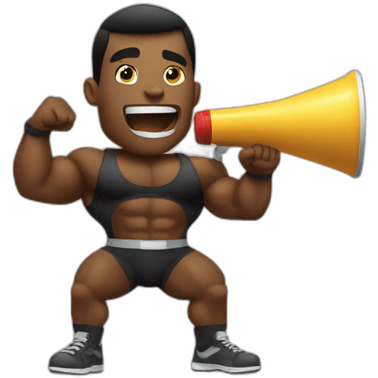 black bodybuilder with megaphone speaking emoji