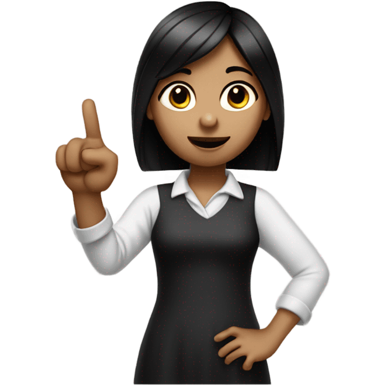 Small white skin black haired girl showing her point finger up emoji