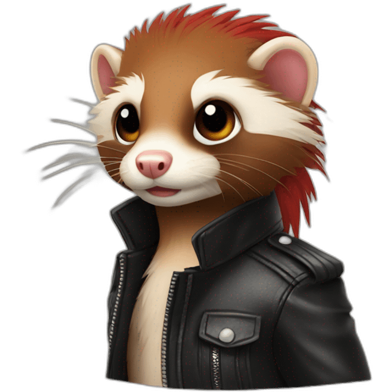 Red ferret with long fringe hairdo wearing leather jacket  emoji