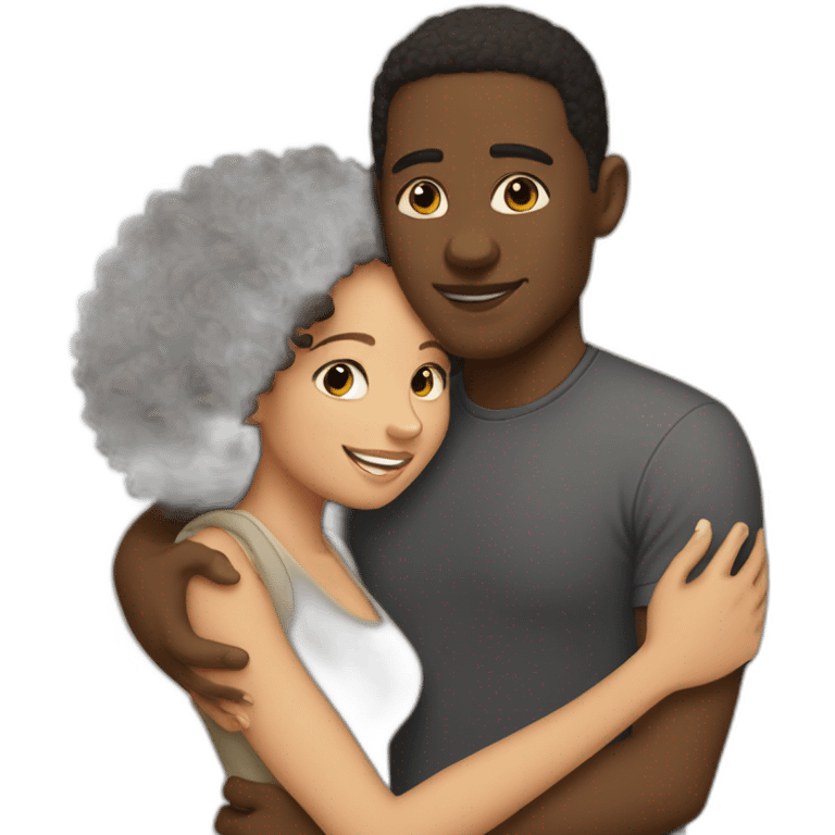 Slightly black man hugging curly lightskin girl emoji