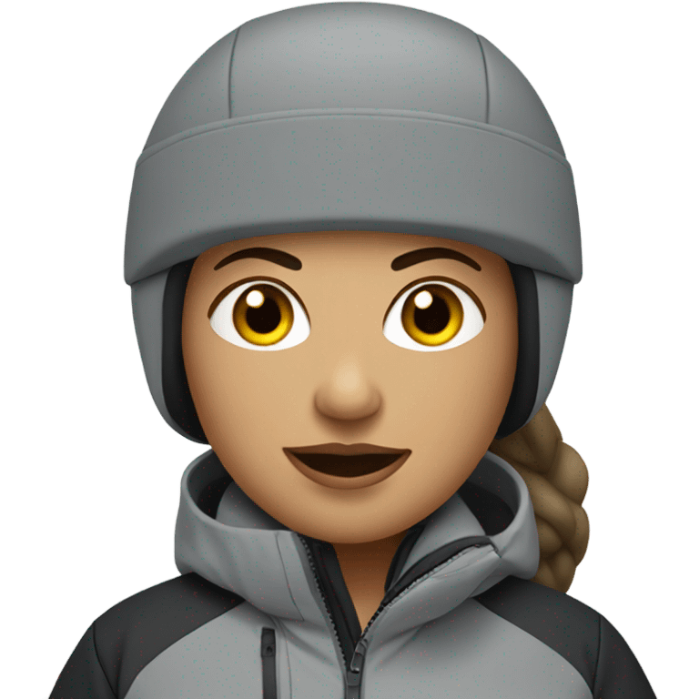 fat female skier with grey jacket and black pants emoji