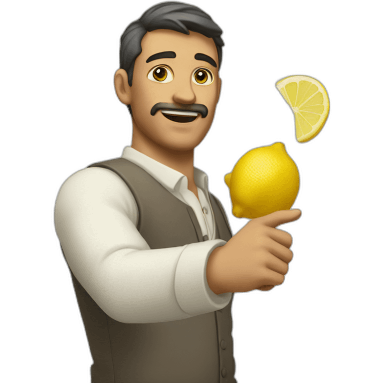 a man pointing with a lemon in his hand emoji