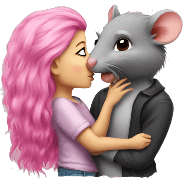 rat kissing a girl with pink hair emoji