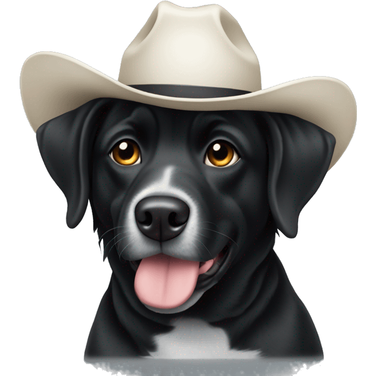 All black dog wearing a white cowboy hat  emoji