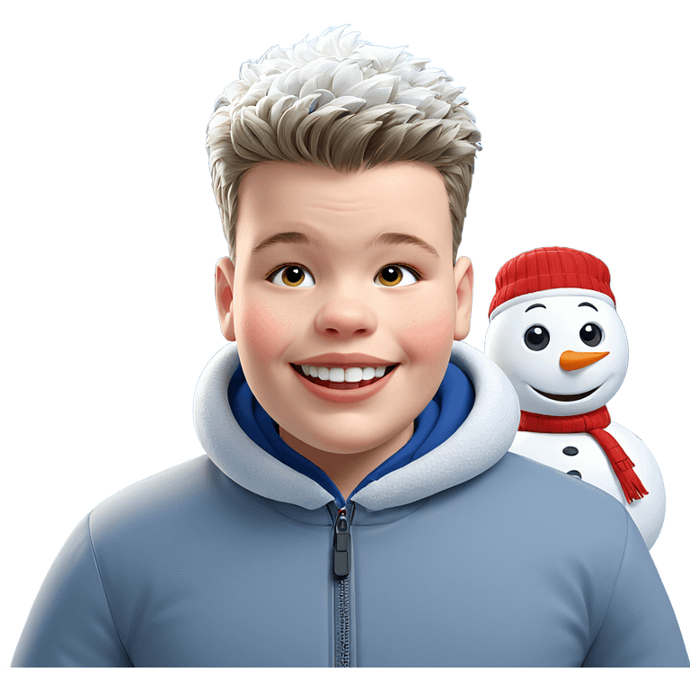 smiling boy with snowman emoji