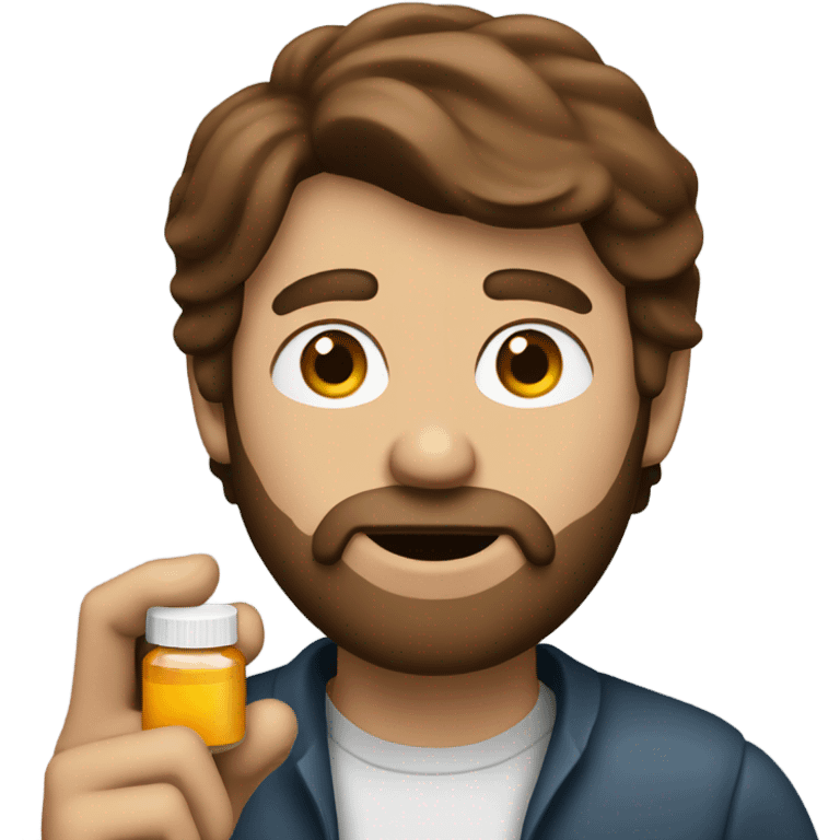 Brown hair guy with beard taking a pill emoji