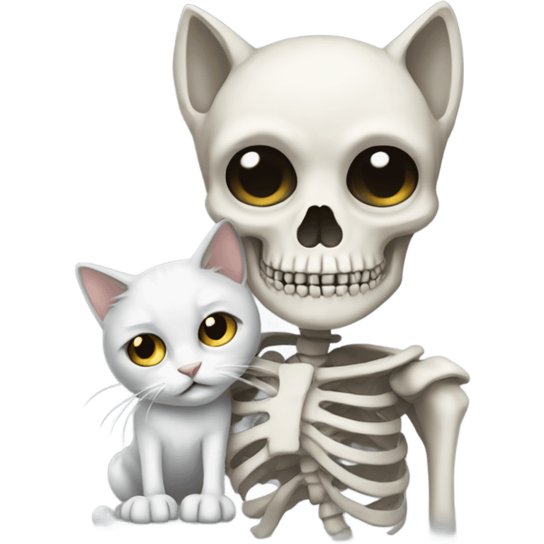 Skeleton holding a white and gray cat emoji