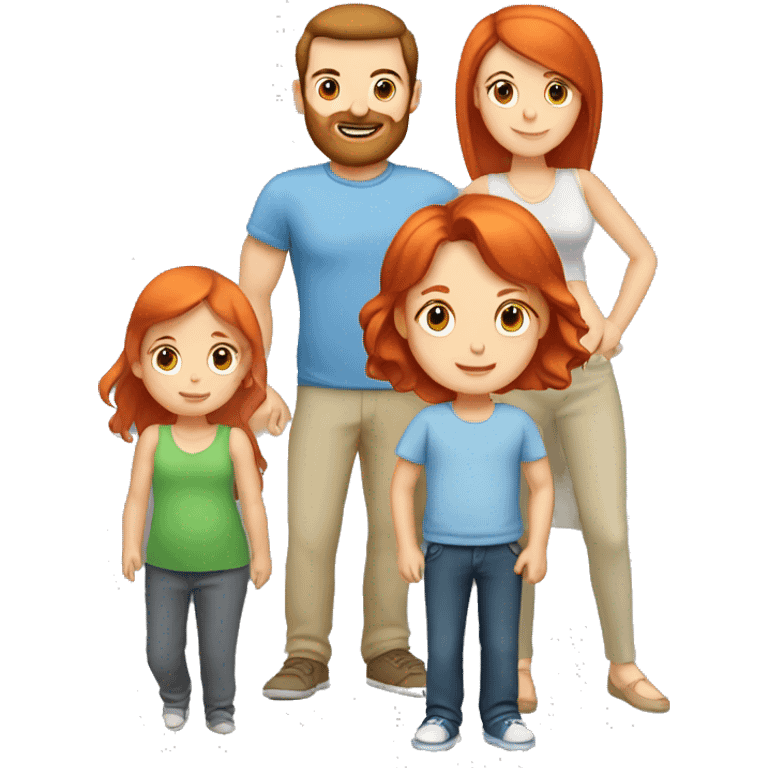 Parents with a baby girl - mom has red hair, dad has brown hair and the baby is a girl. All of them are Caucasian. The daughter should be an infant emoji