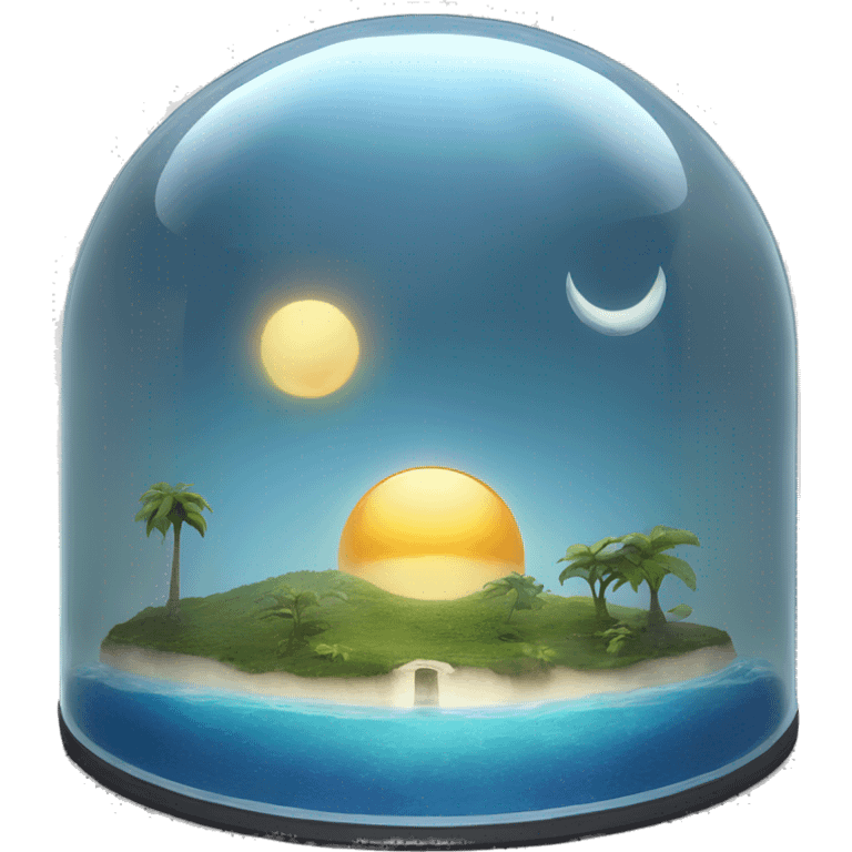 water and land like inside a semi-circular glass dome with the sun and moon at the top emoji