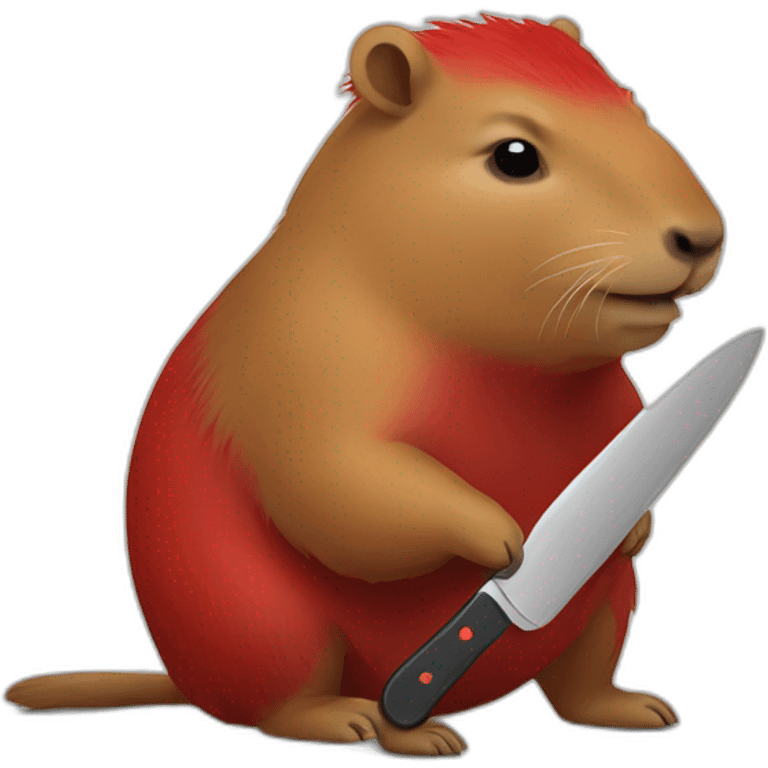 capybara holding a toy knife with red paint on it emoji