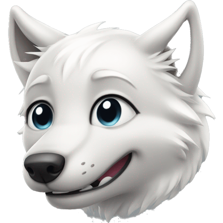 Cute white wolf smiling 3/4 shot emoji