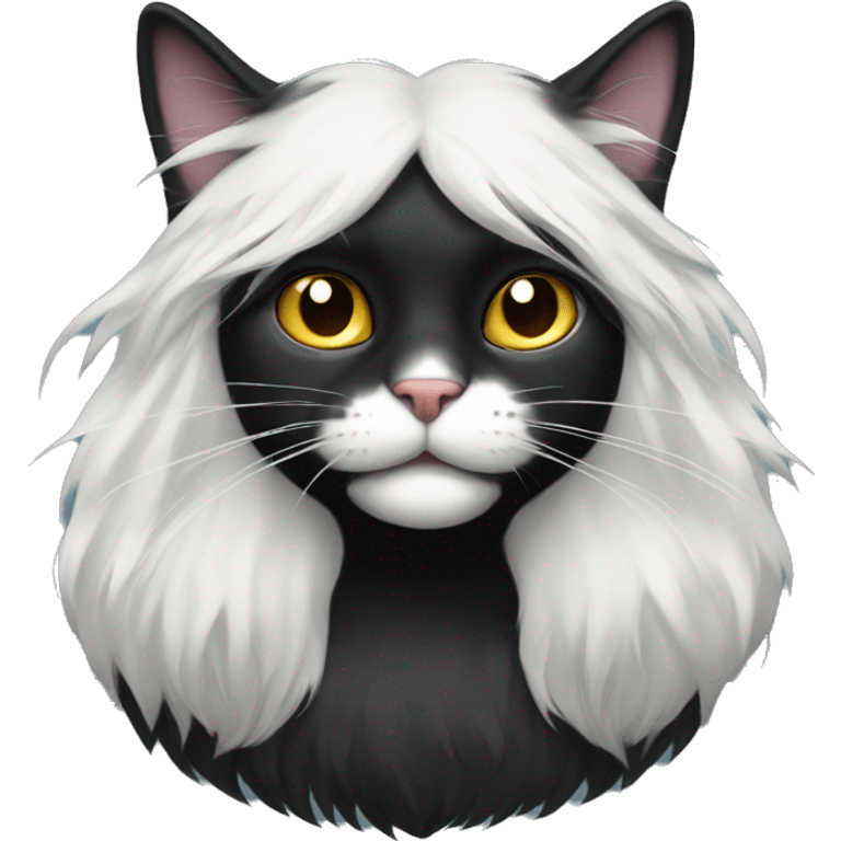 black cat long haired with muzzle half white emoji