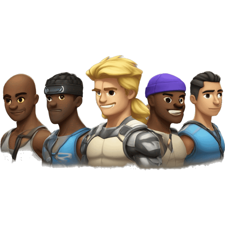 Group of 5 buff cool gamer guys  emoji