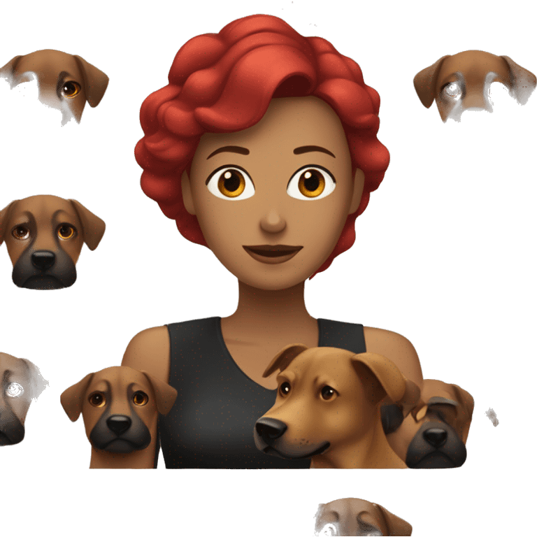 Woman with red and black hair and her malinois emoji