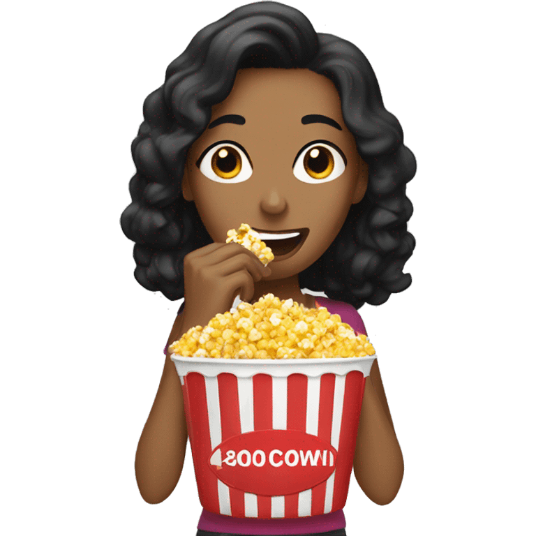 Woman with black hair putting pop corn in her mouth  emoji