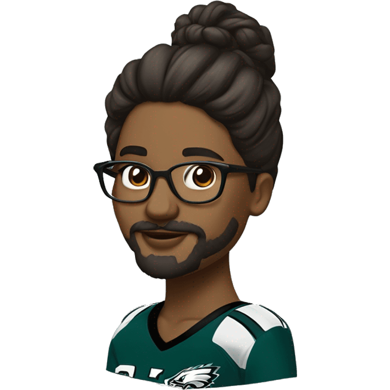 Brown skin couple in Philadelphia Eagles clothing guy has a beard and mustache girl has glasses and her hair in a bun emoji