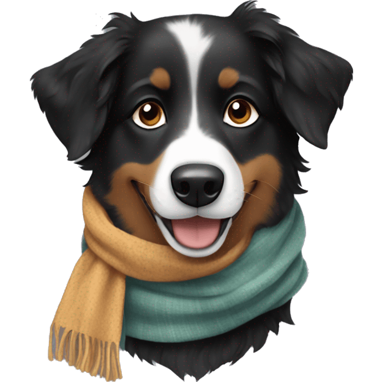 Small black australian shepherd dog wearing a scarf emoji