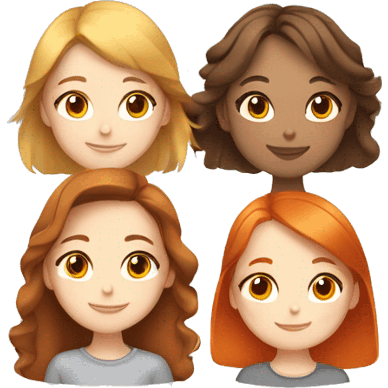 Three girls, one Chinese with brown eyes, one Turkish light red hair with orange eyes and one Russian dark blonde with gray eyes. Smiling and dreaming of a perfect shared flat. emoji