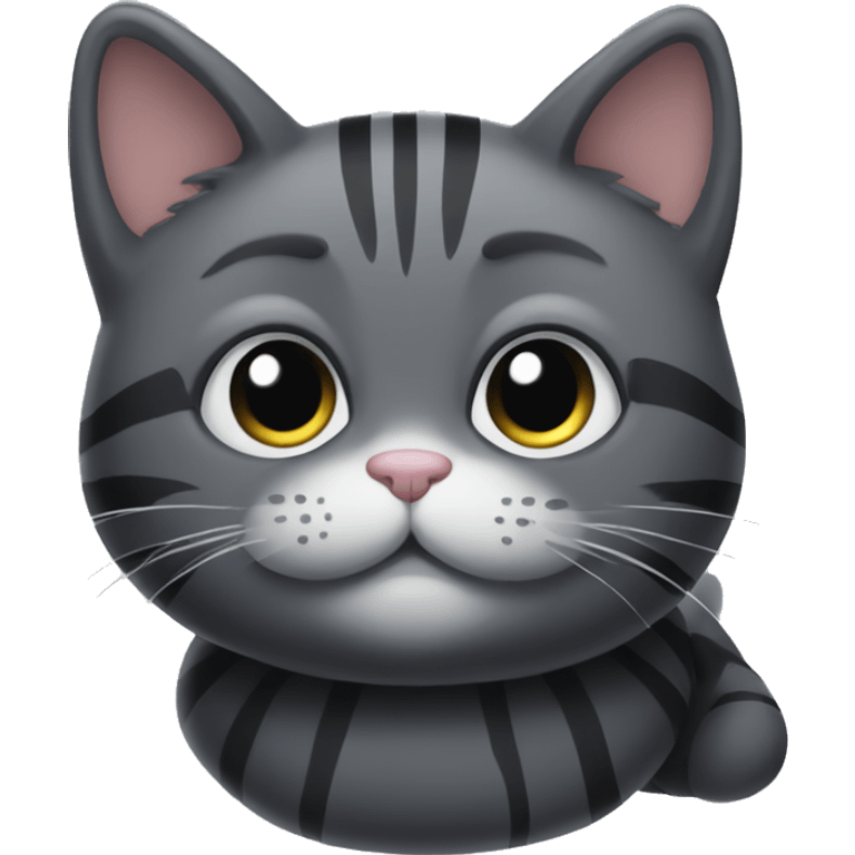 dark grey chubby cat with stripes  emoji