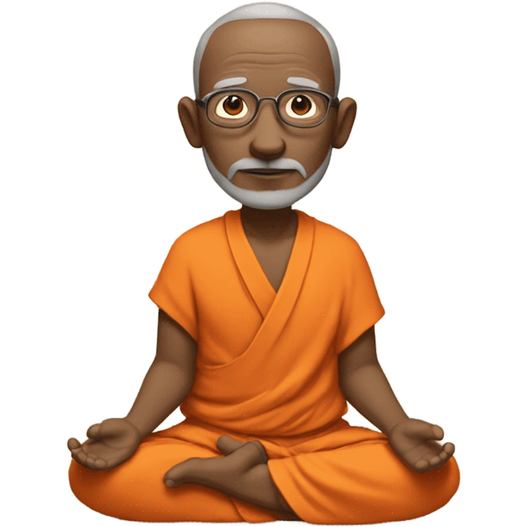 an old yogi with a peaceful and meditative expression. The character should be wearing an orange robe, symbolizing traditional yogic attire. The yogi can be sitting in a lotus position emoji