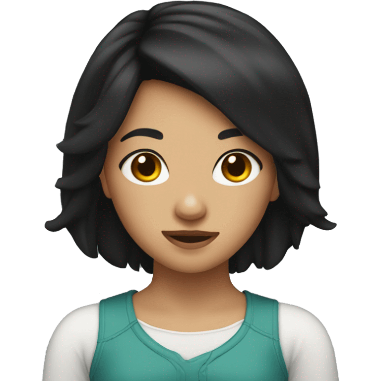 Girl with black hair lathing emoji