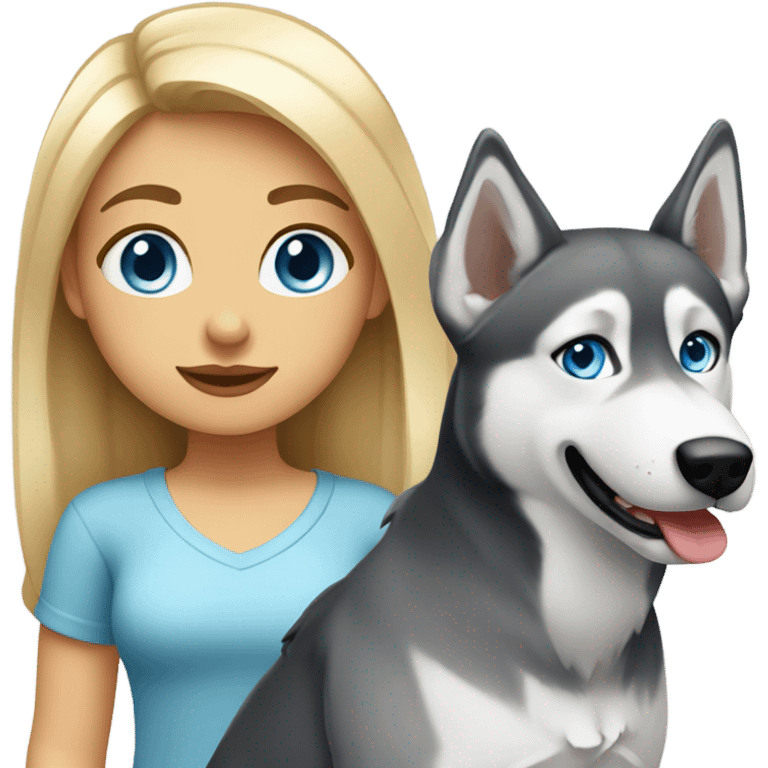 Blonde girl with blue eyes with a gray Husky emoji