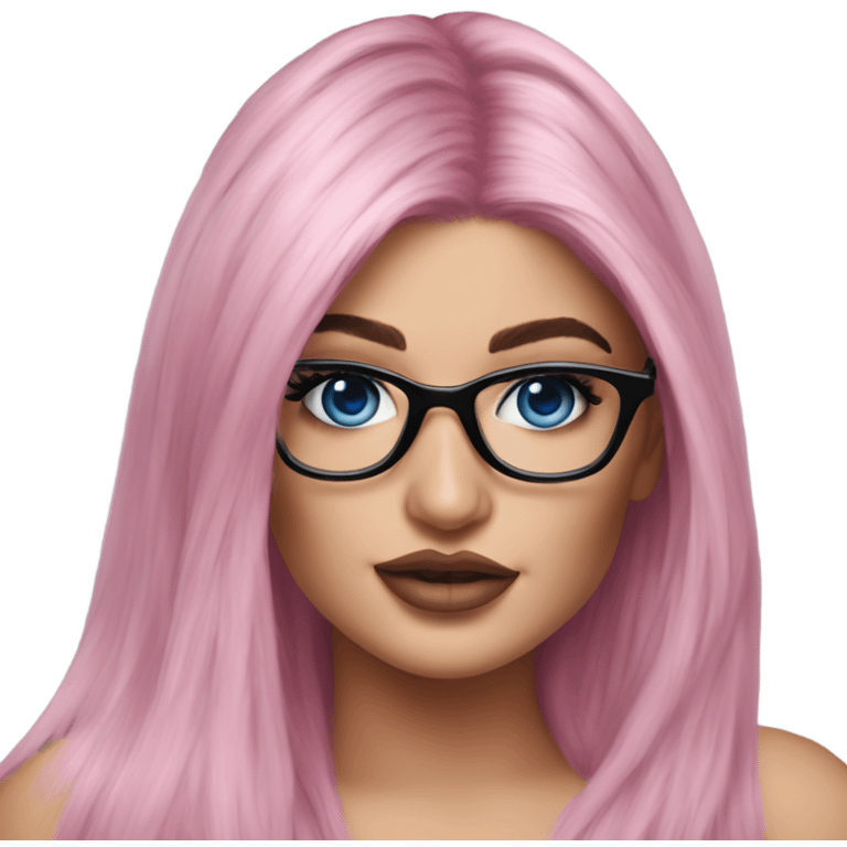 Photo Realistic kylie jenner stylish pink hair BLUE eyes and glasses posing  emoji