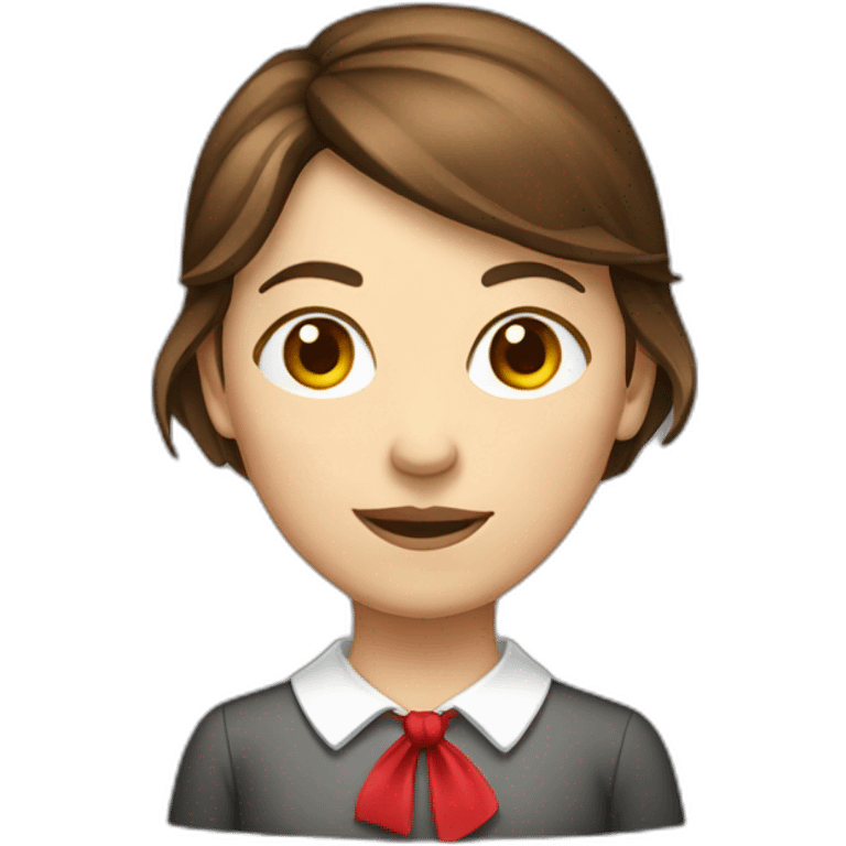 brown hair female school teacher with a red bow on the hair emoji