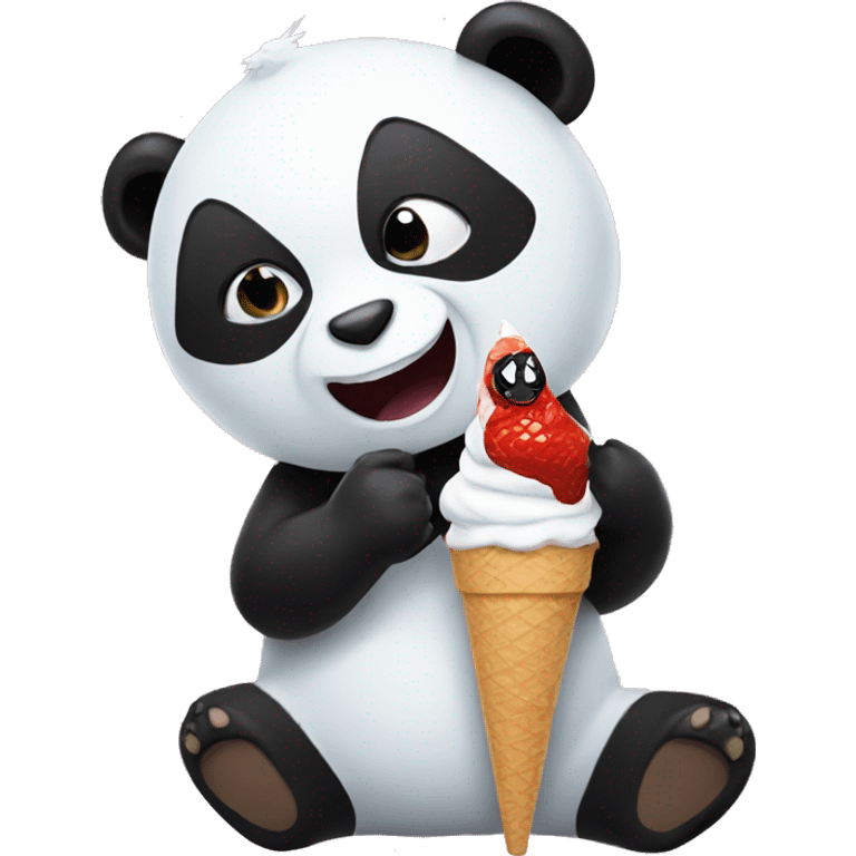 Panda eating ice cream with Spiderman emoji