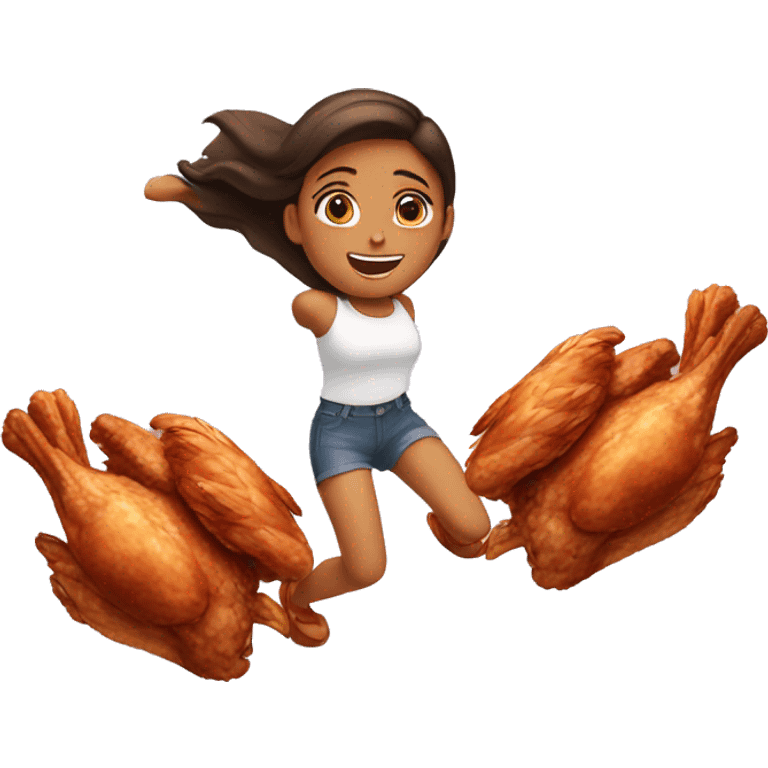 a girl flying with two bbq chicken wings on her back emoji