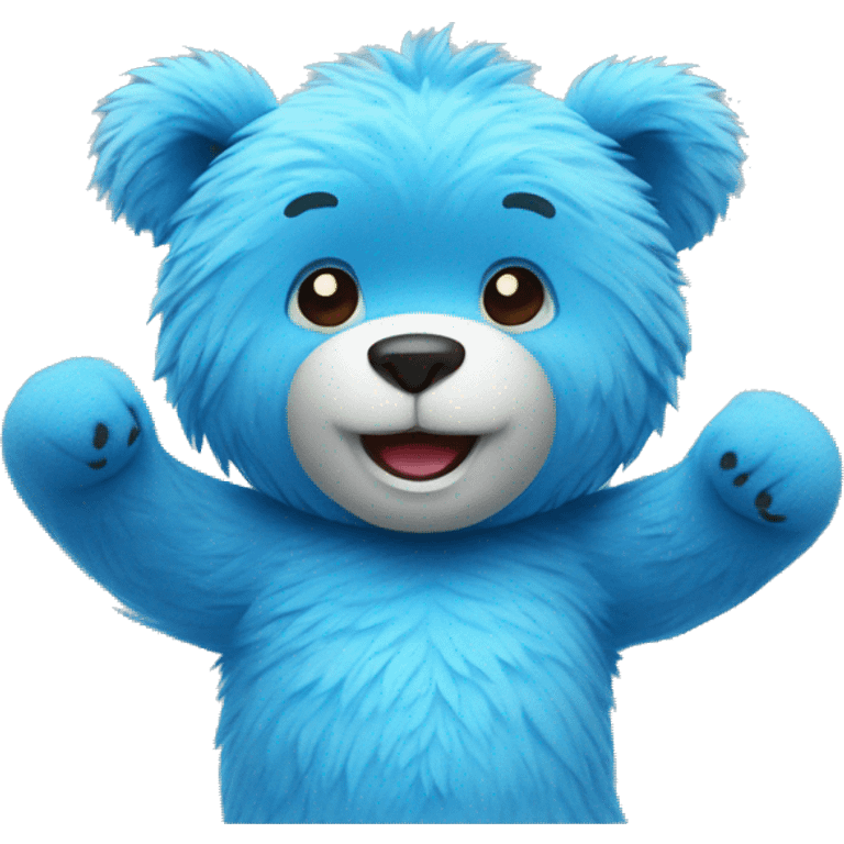 Blue fuzzy bear wearing button shirt and waving emoji