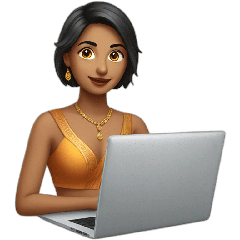 Beautiful Indian woman in front of laptop emoji