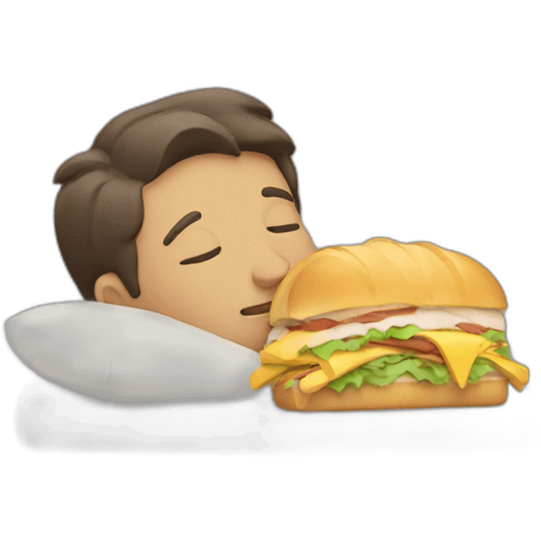 Guy sleeping dreaming with a sandwich  emoji