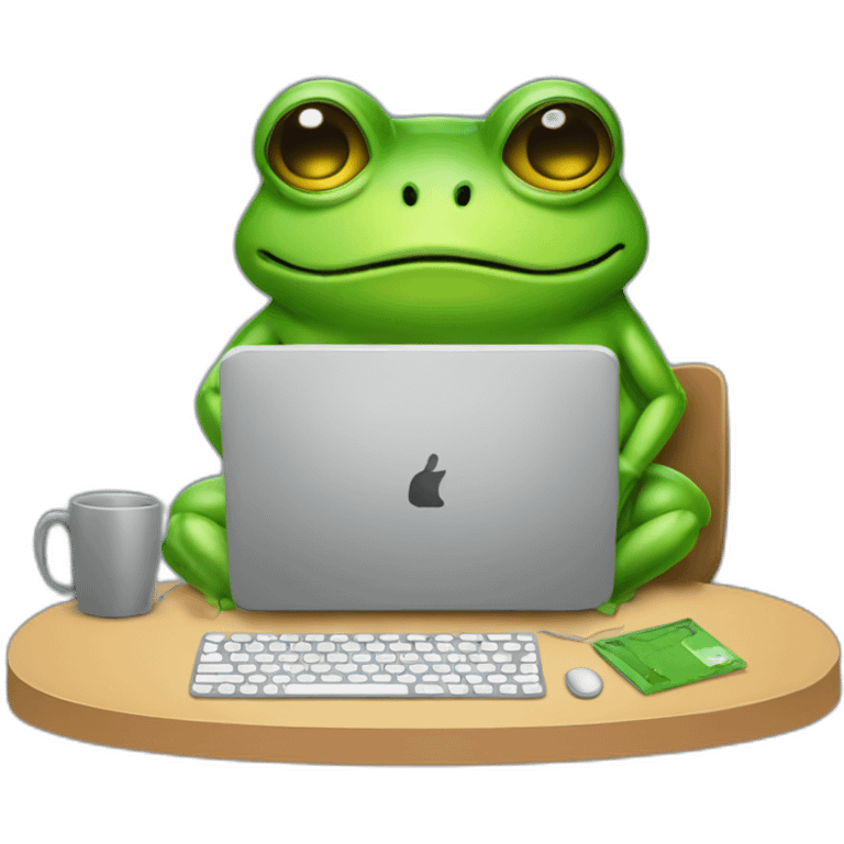 Sad tired frog is working on computer emoji