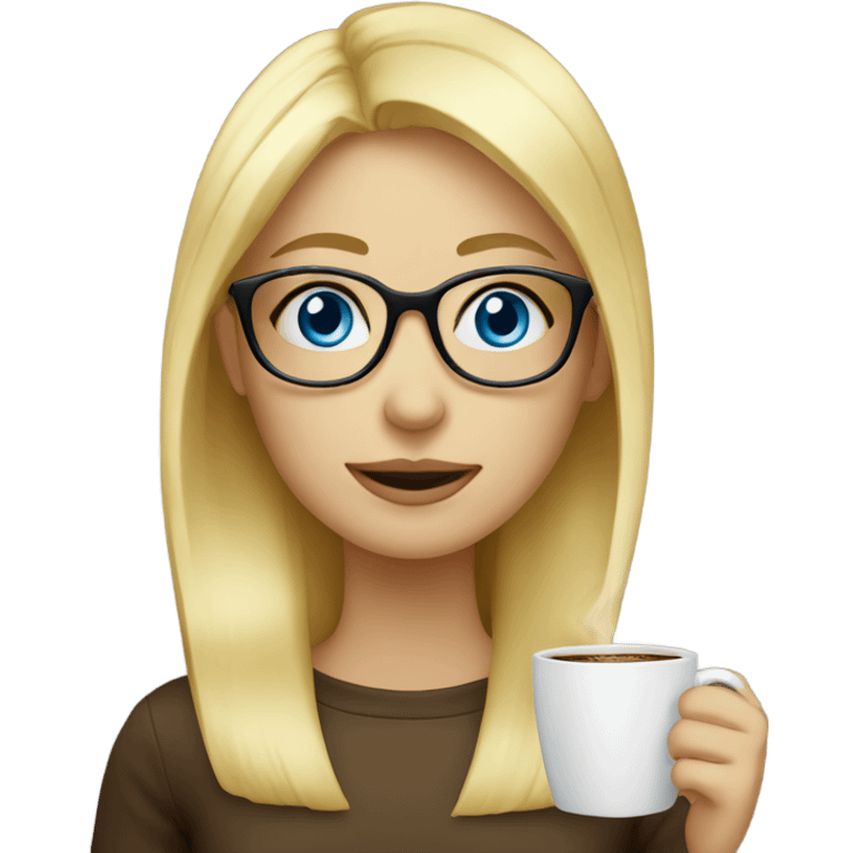 Blond girl with blue eyes and glasses drinking coffee  emoji