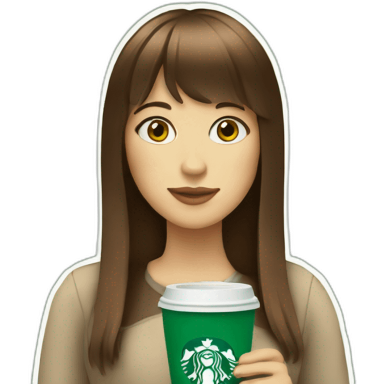 Girl-with-brown-hair-and-bangs-drinking-starbucks emoji