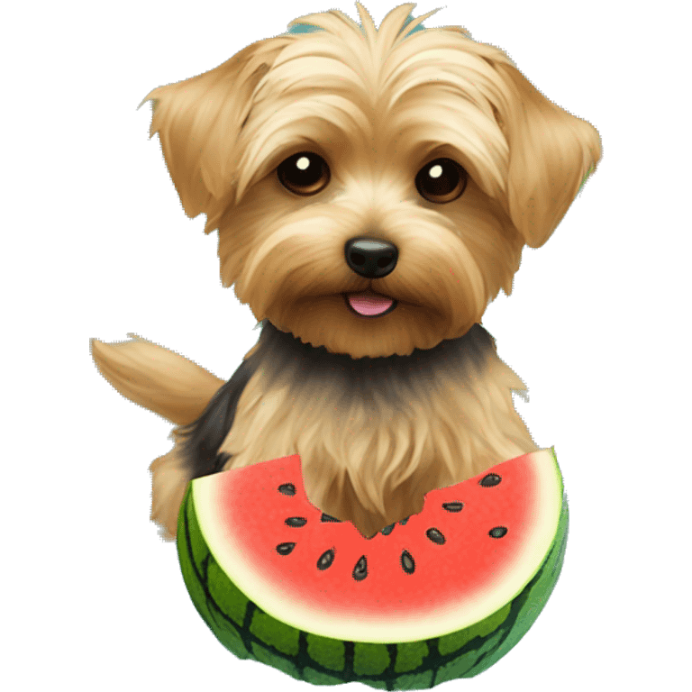 Yorkiepoo eating water melon emoji