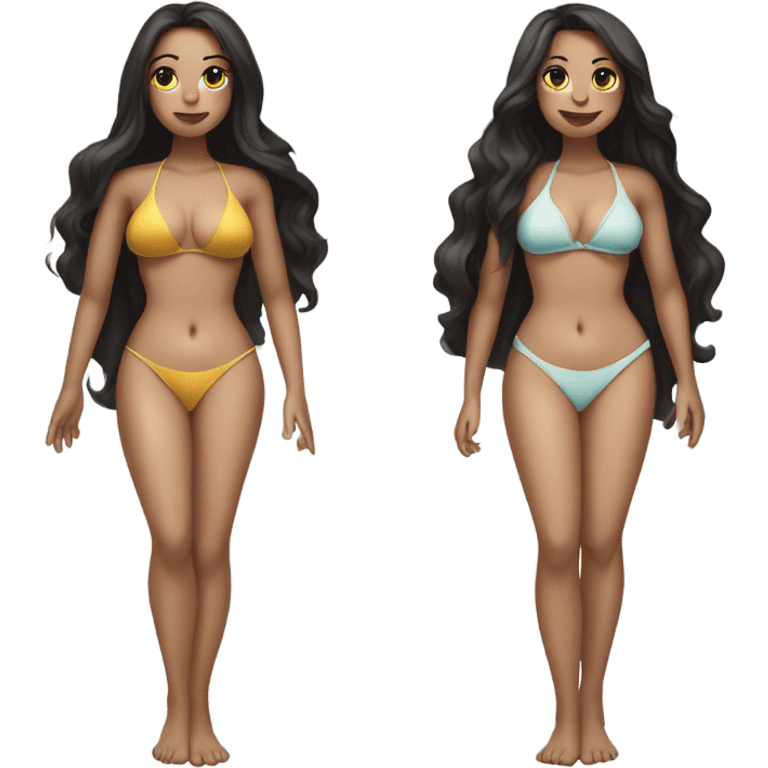 Hourglass woman bikini long dark hair, curvy, pale skin emoji