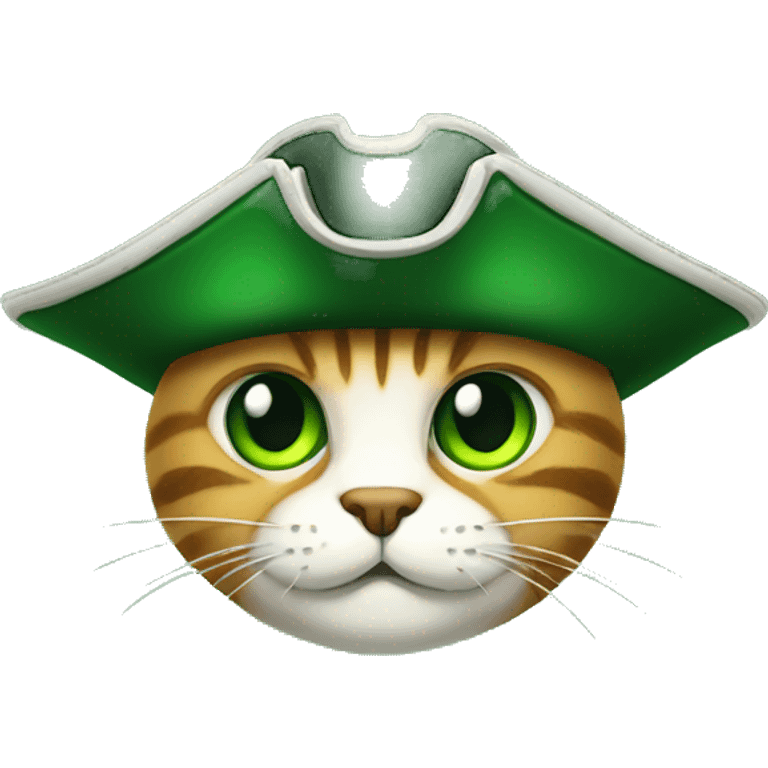 cat face whiskers green pirate hat eyepatch emoji