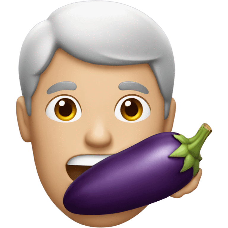 Man eating purple eggplant emoji