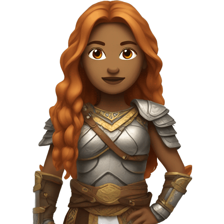 Brazilian female with ginger long hair wearing Mongolian warrior outfit emoji