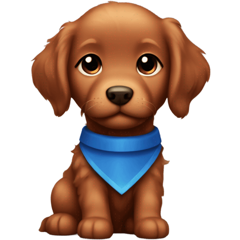 Chibi fluffy dark red retriever puppy with blue collar emoji